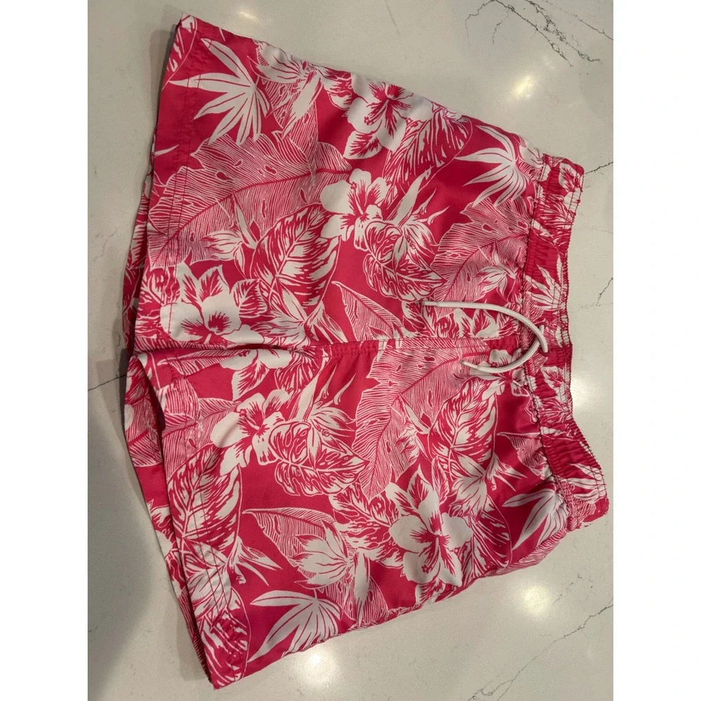 Janie‎ and Jack Swim Trunks Pink Tropical Hibiscus Floral Boys Swimwear bin c